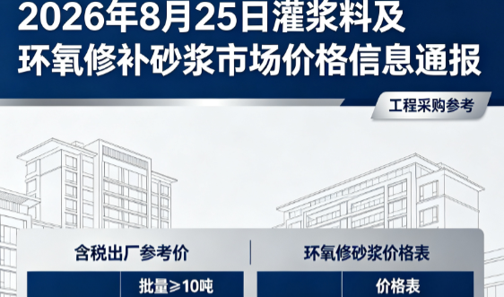 鹤岗2026年8月25日灌浆料及环氧修补砂浆市场价格信息通报